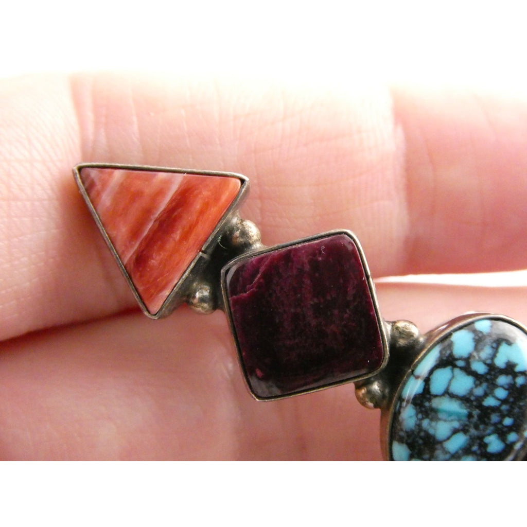 Elgin Tom NA Navajo Sterling Silver Spiny Oyster Shell and Turquoise Pin Brooch