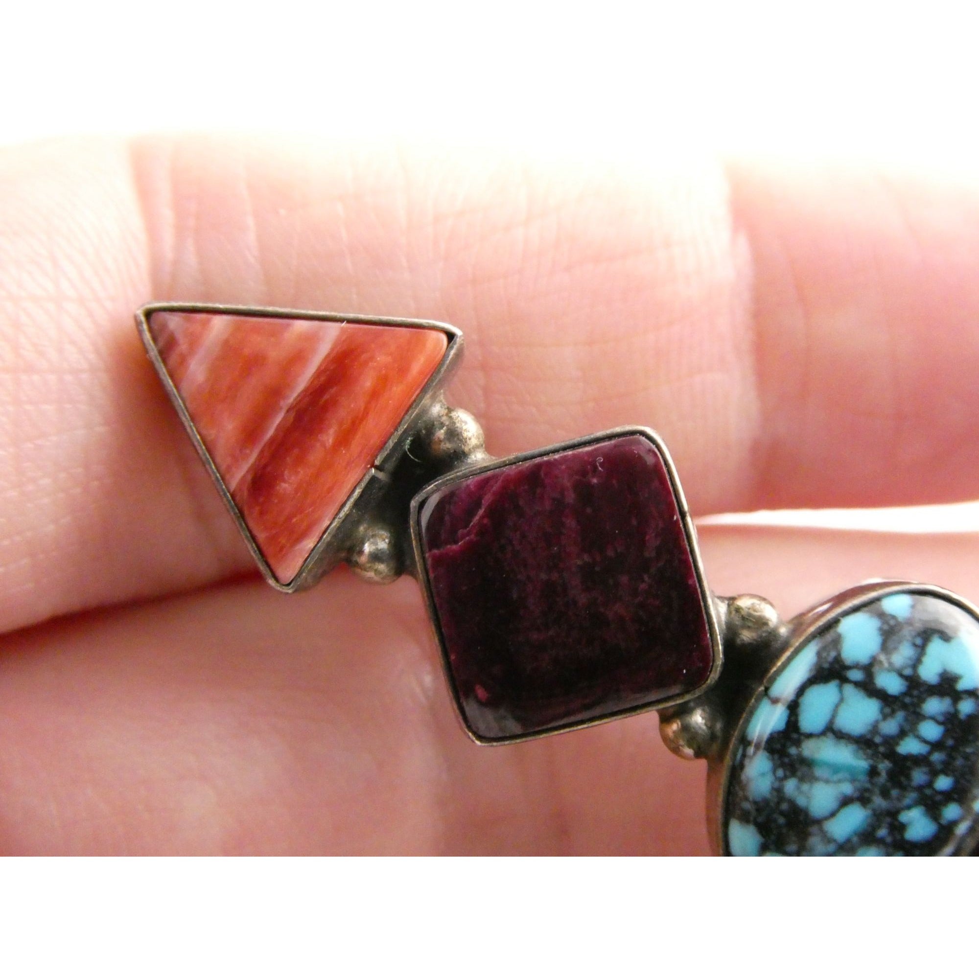 Elgin Tom NA Navajo Sterling Silver Spiny Oyster Shell and Turquoise Pin Brooch