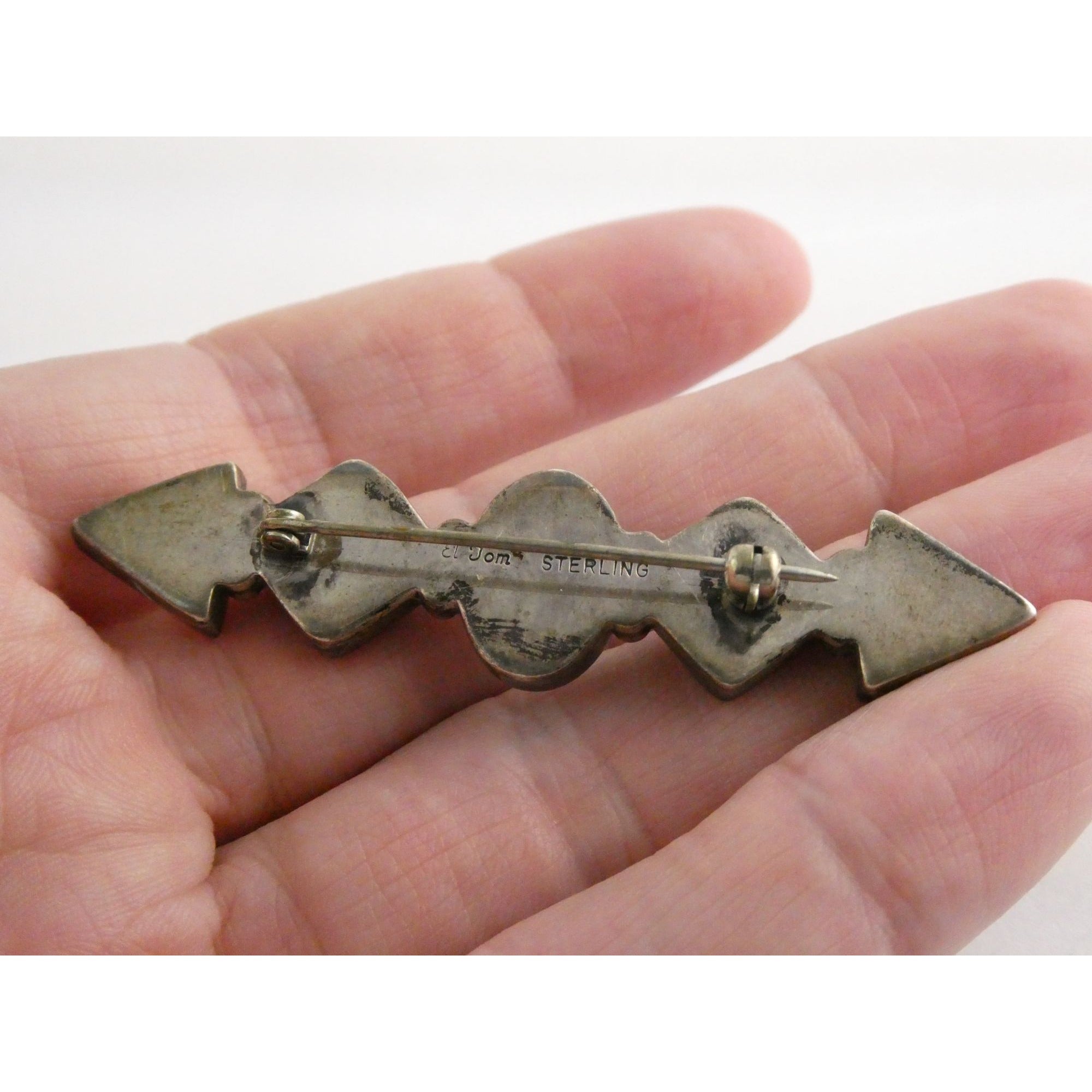Elgin Tom NA Navajo Sterling Silver Spiny Oyster Shell and Turquoise Pin Brooch