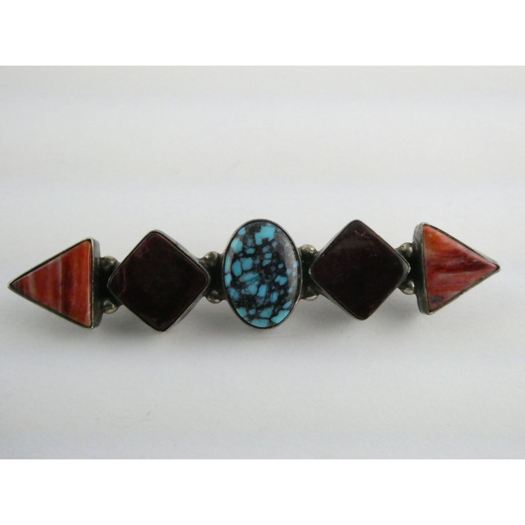 Elgin Tom NA Navajo Sterling Silver Spiny Oyster Shell and Turquoise Pin Brooch