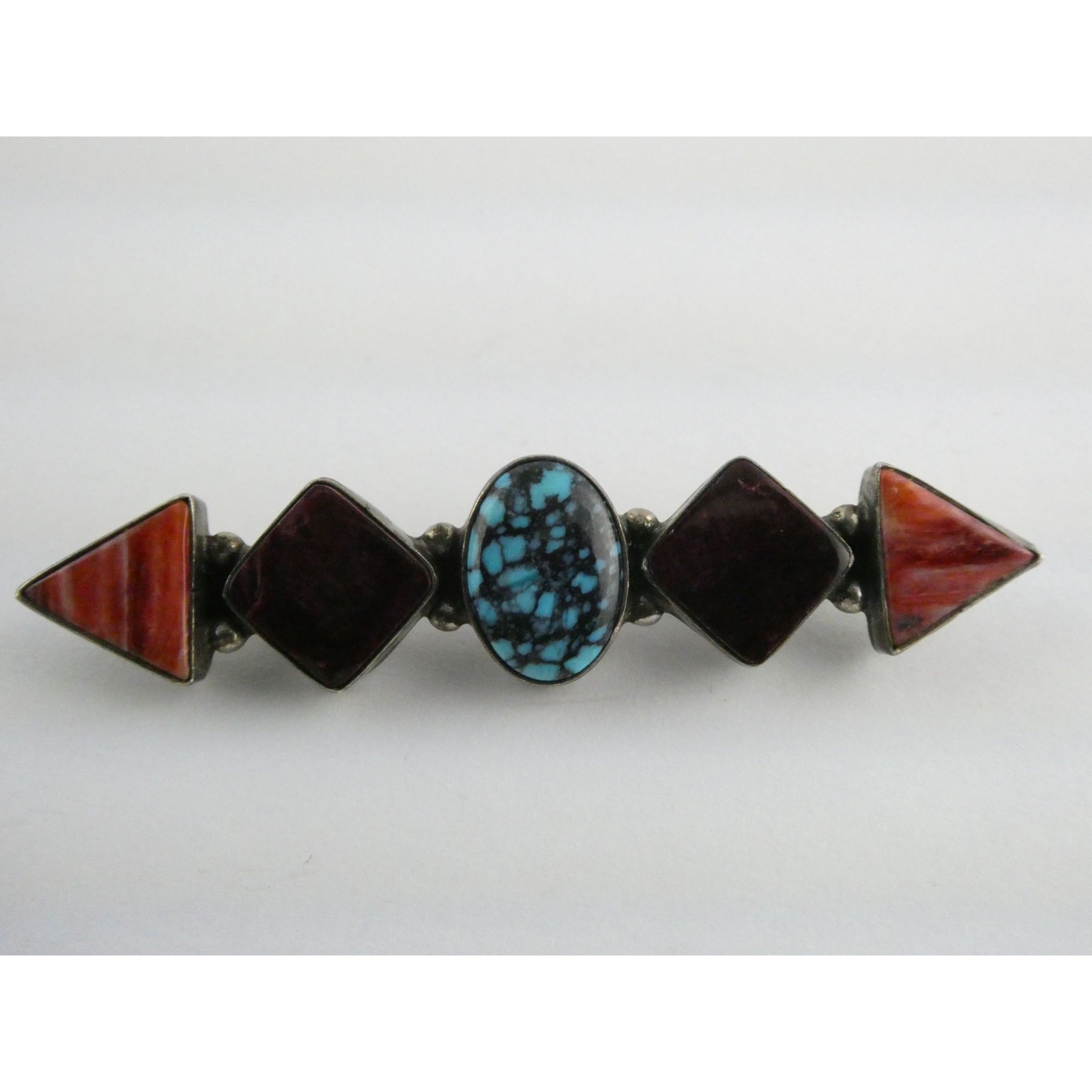 Elgin Tom NA Navajo Sterling Silver Spiny Oyster Shell and Turquoise Pin Brooch