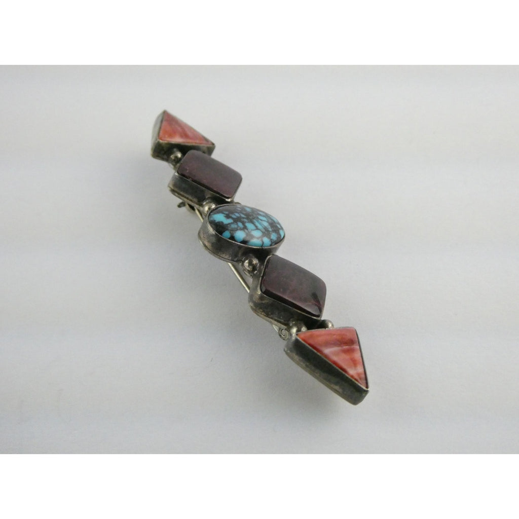 Elgin Tom NA Navajo Sterling Silver Spiny Oyster Shell and Turquoise Pin Brooch