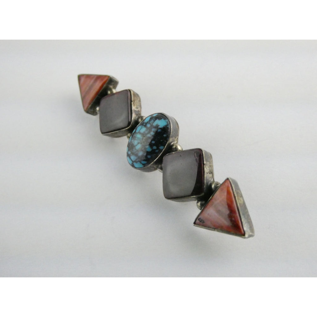 Elgin Tom NA Navajo Sterling Silver Spiny Oyster Shell and Turquoise Pin Brooch