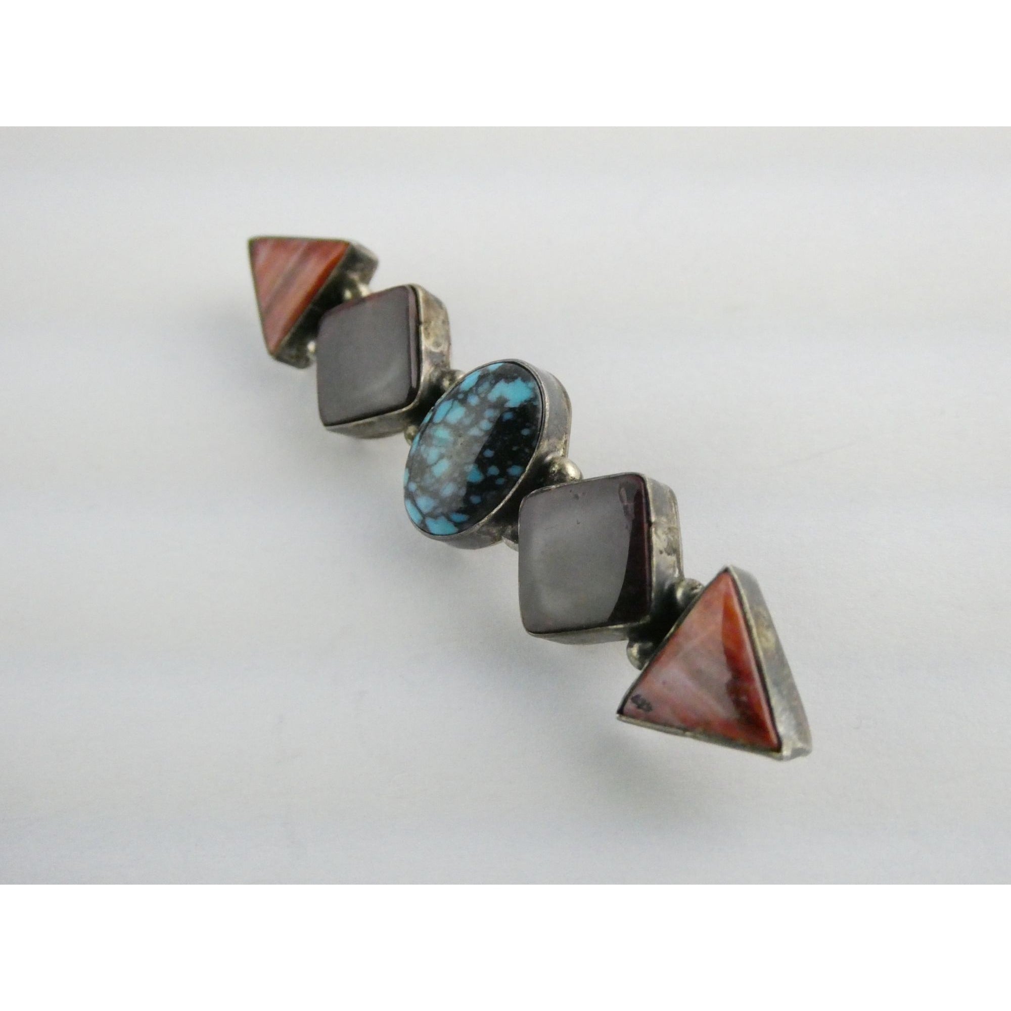 Elgin Tom NA Navajo Sterling Silver Spiny Oyster Shell and Turquoise Pin Brooch