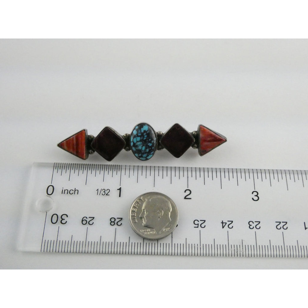 Elgin Tom NA Navajo Sterling Silver Spiny Oyster Shell and Turquoise Pin Brooch