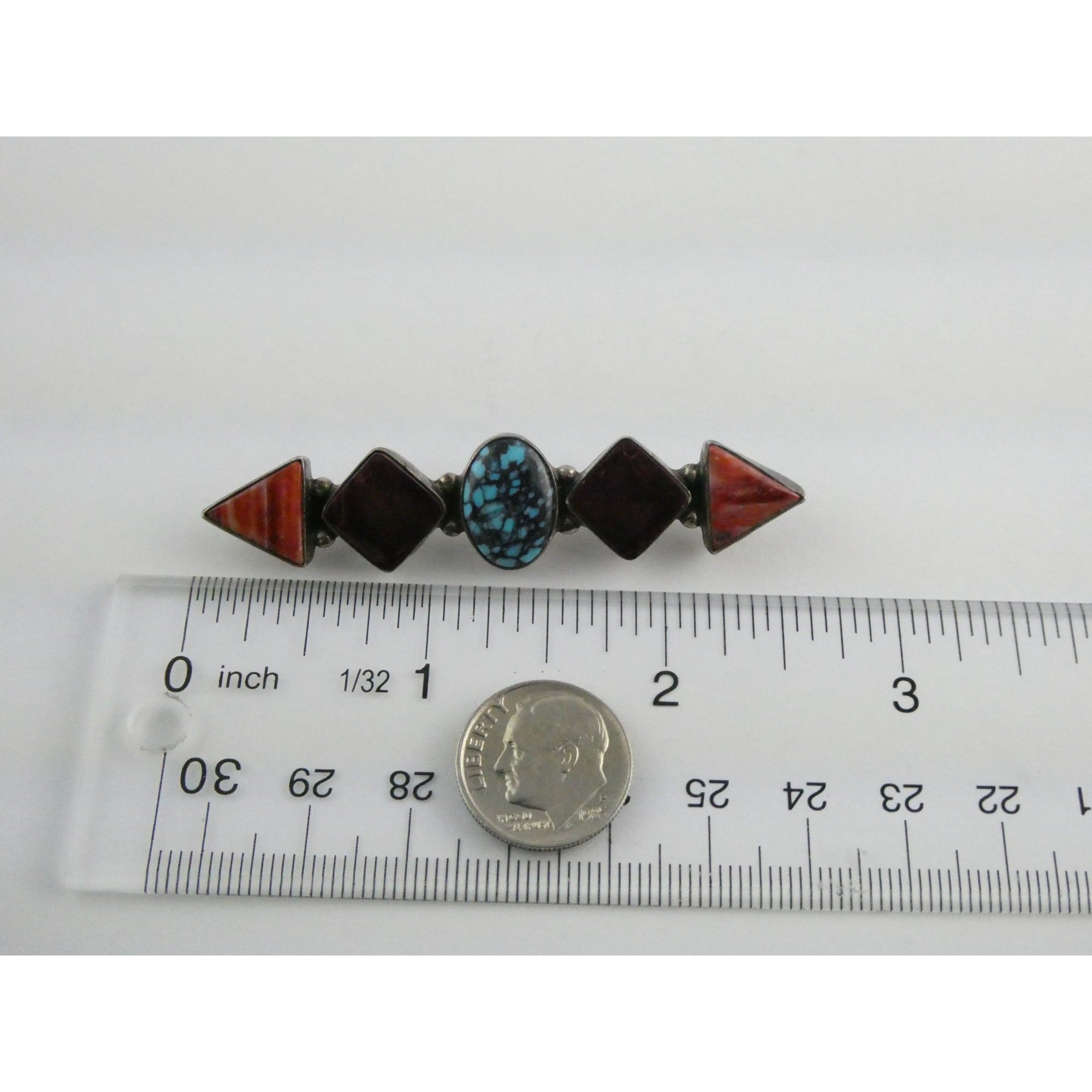 Elgin Tom NA Navajo Sterling Silver Spiny Oyster Shell and Turquoise Pin Brooch