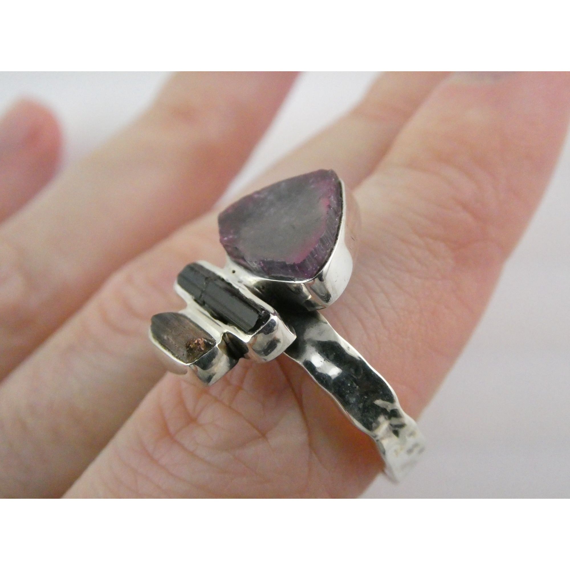 Artisan Made Sterling Silver Watermelon Tourmaline Ring Size 10 Weighs 6.7g