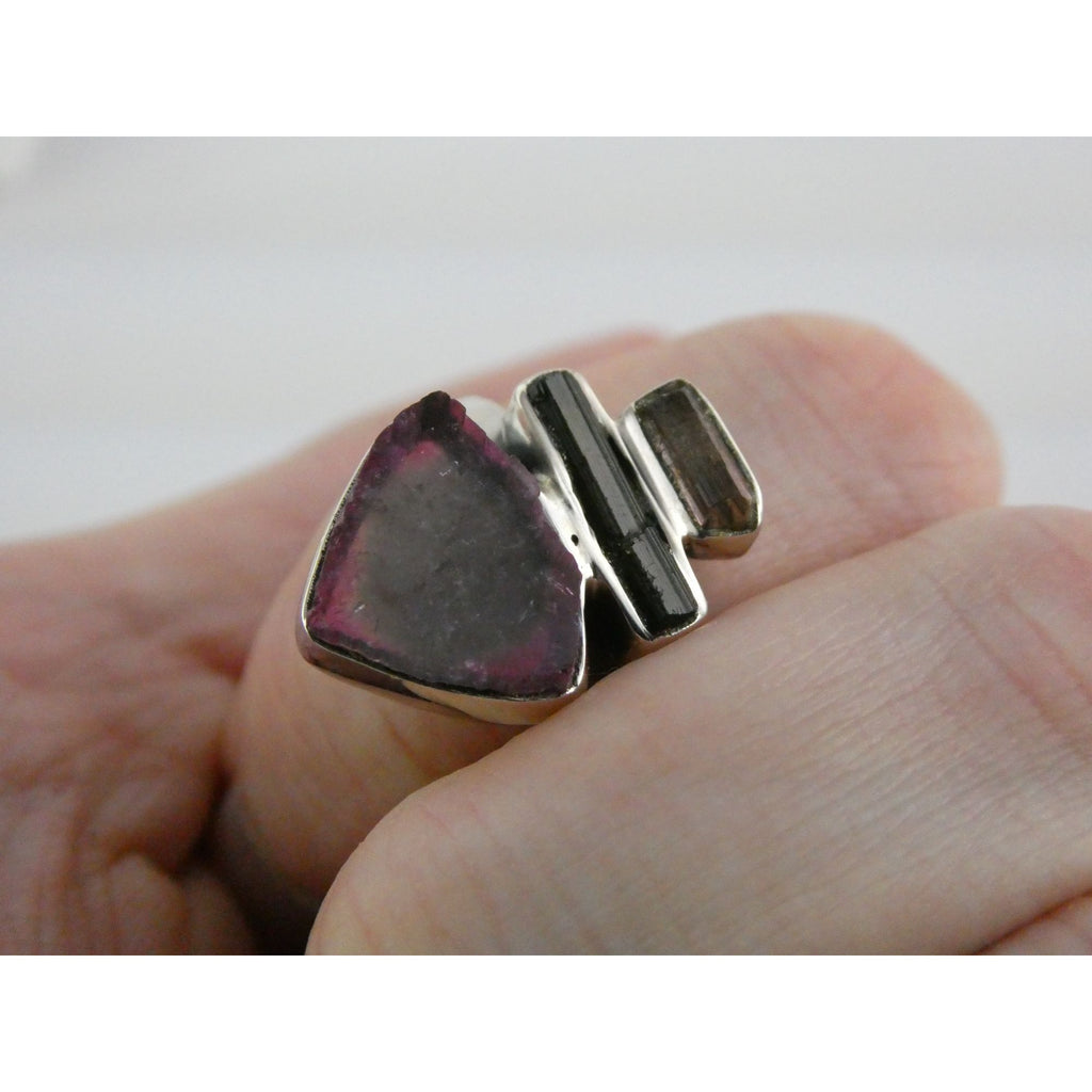 Artisan Made Sterling Silver Watermelon Tourmaline Ring Size 10 Weighs 6.7g