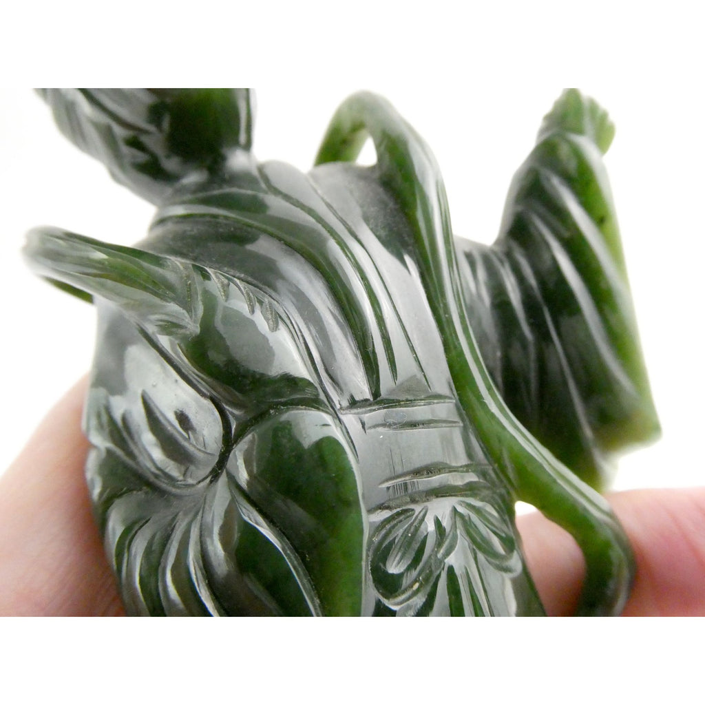 Chinese Carved Spinach Green Nephrite Jade Immortal Goddess Statuette Figurine