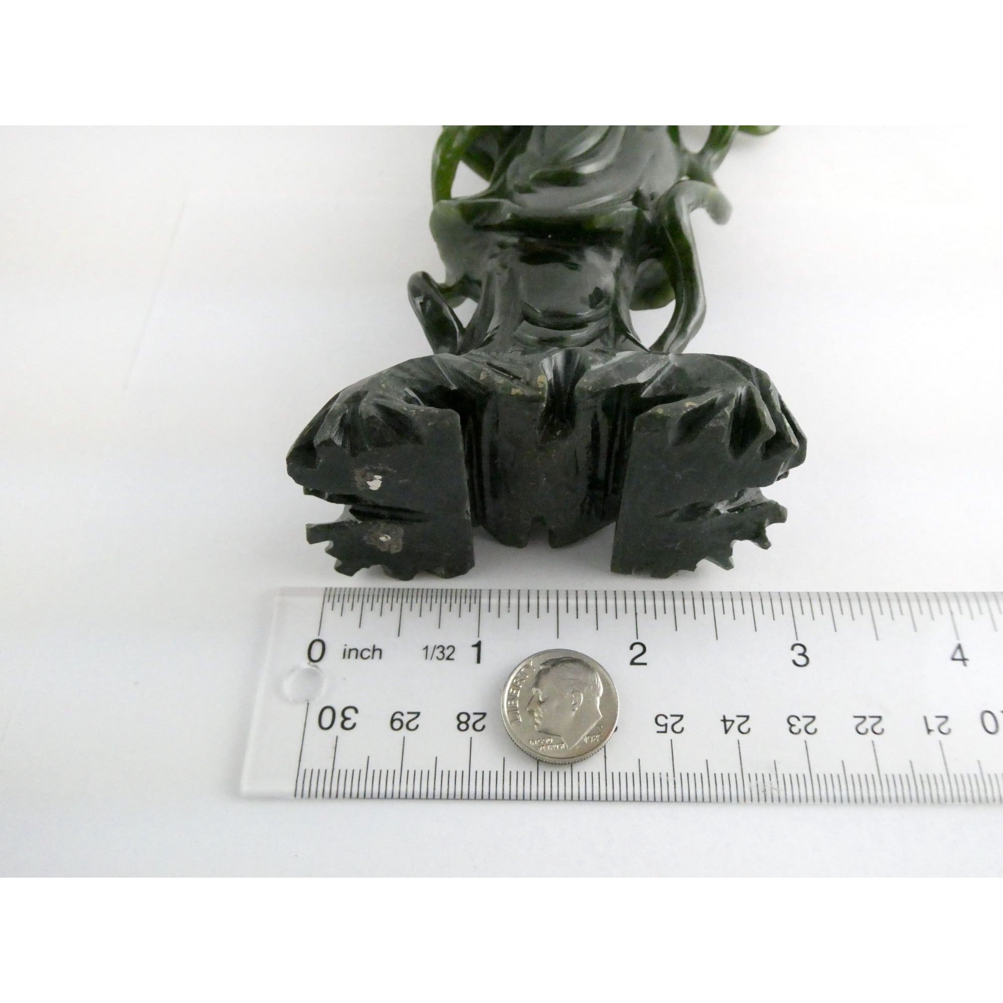 Chinese Carved Spinach Green Nephrite Jade Immortal Goddess Statuette Figurine
