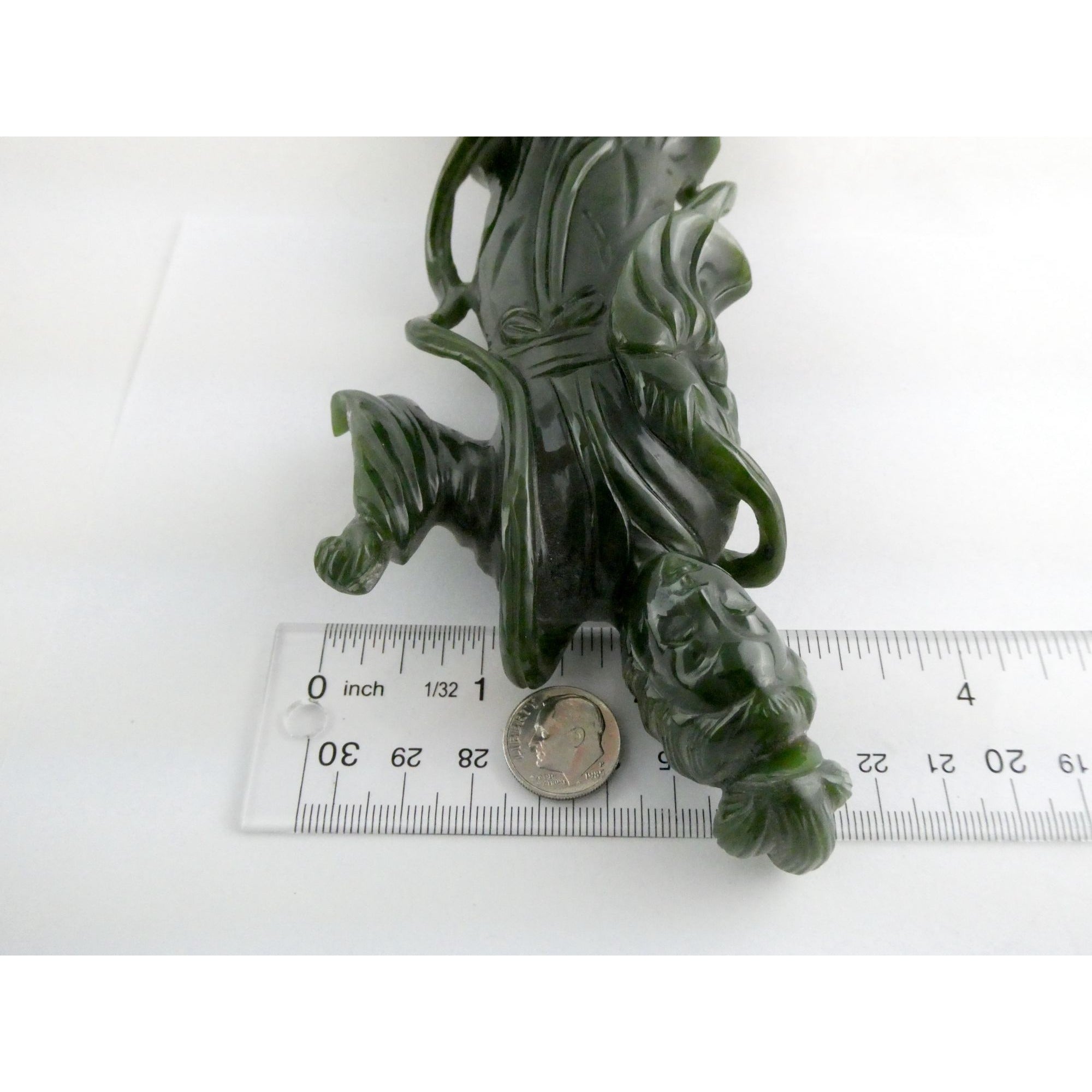 Chinese Carved Spinach Green Nephrite Jade Immortal Goddess Statuette Figurine