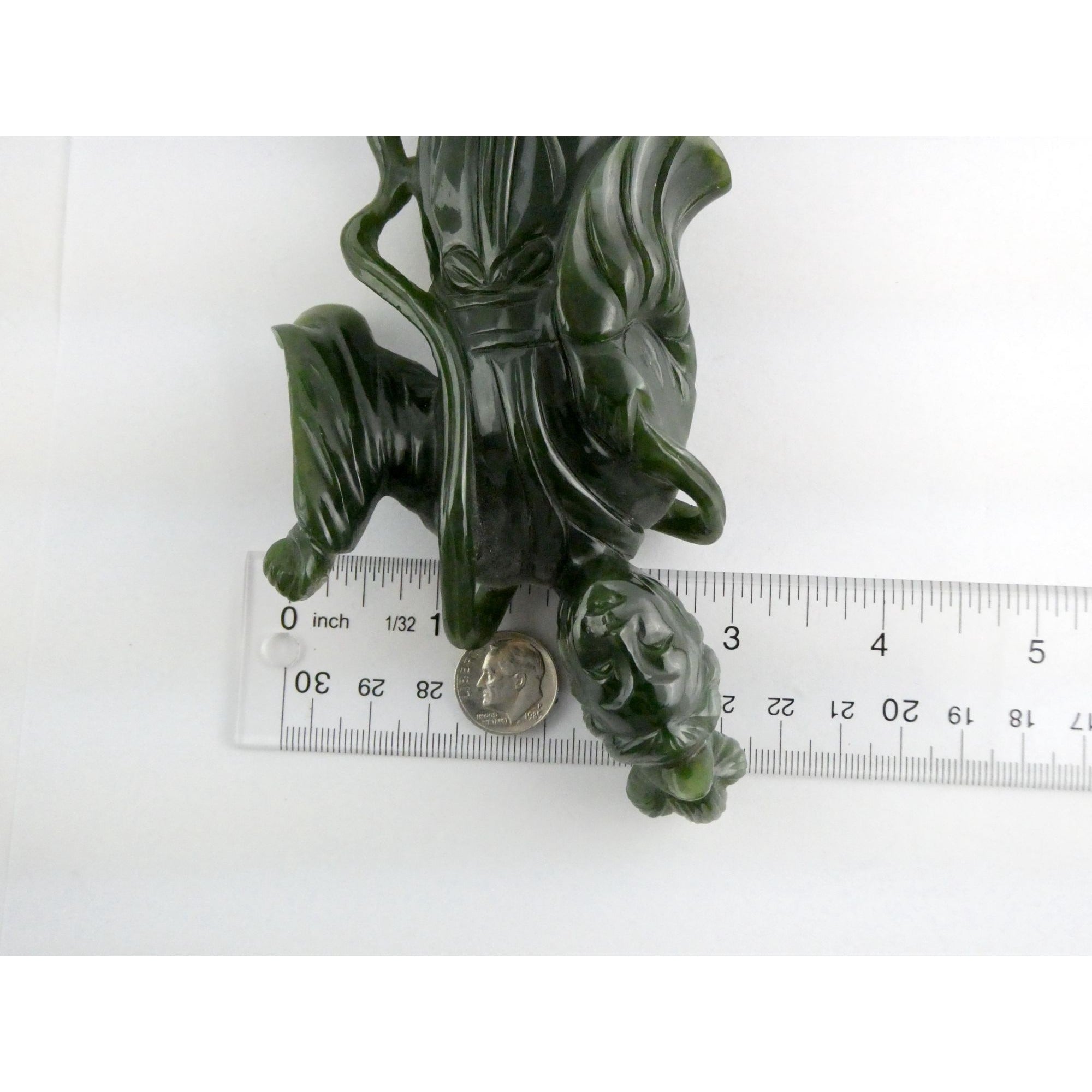 Chinese Carved Spinach Green Nephrite Jade Immortal Goddess Statuette Figurine