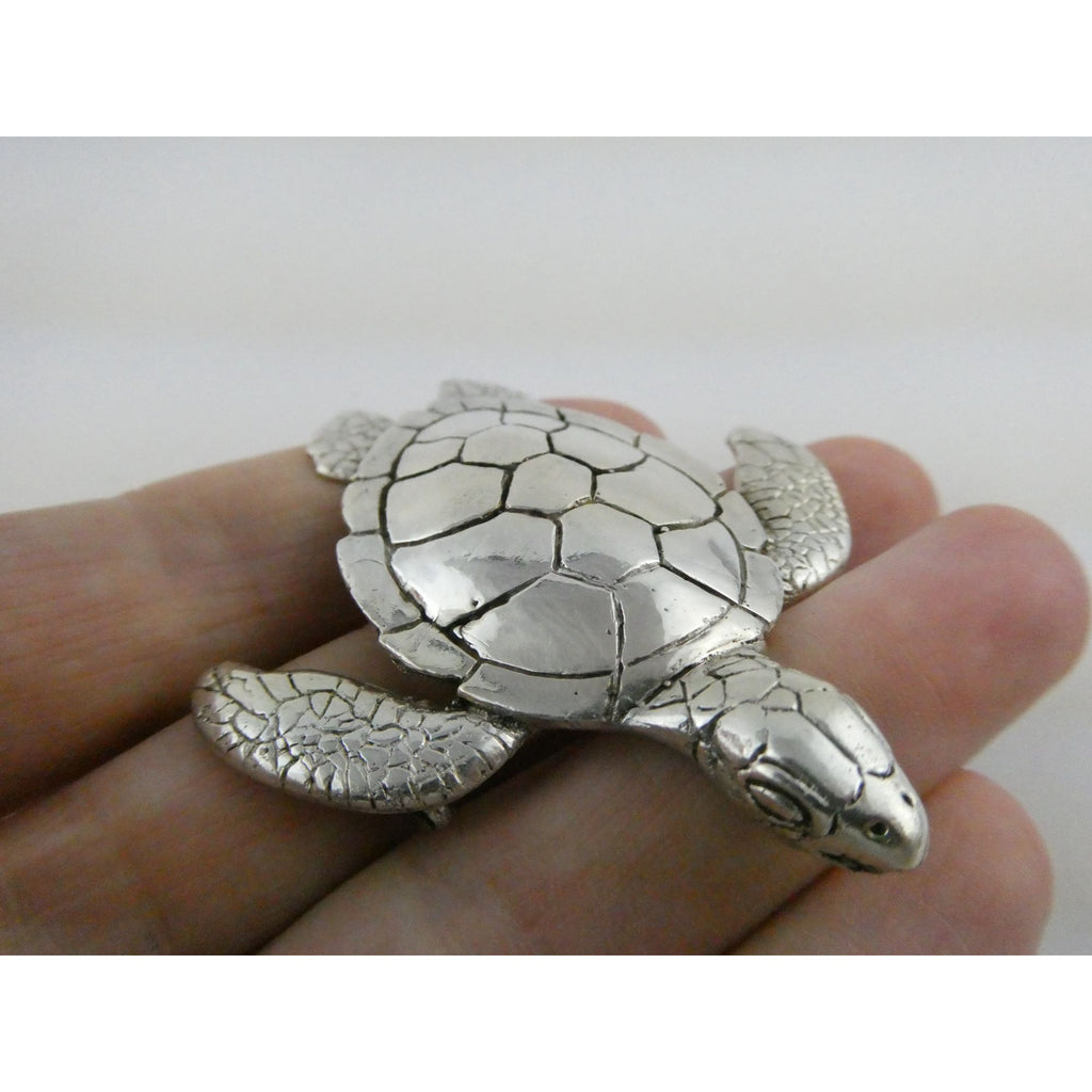 Vintage Boyd Signed Hawaiian Artist Sterling Silver Sea Turtle Pin Brooch 2.25In