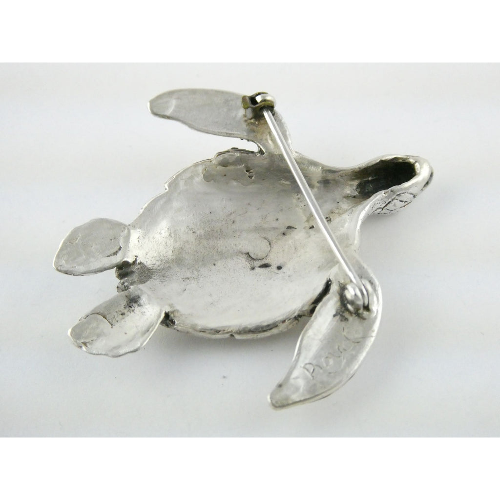 Vintage Boyd Signed Hawaiian Artist Sterling Silver Sea Turtle Pin Brooch 2.25In