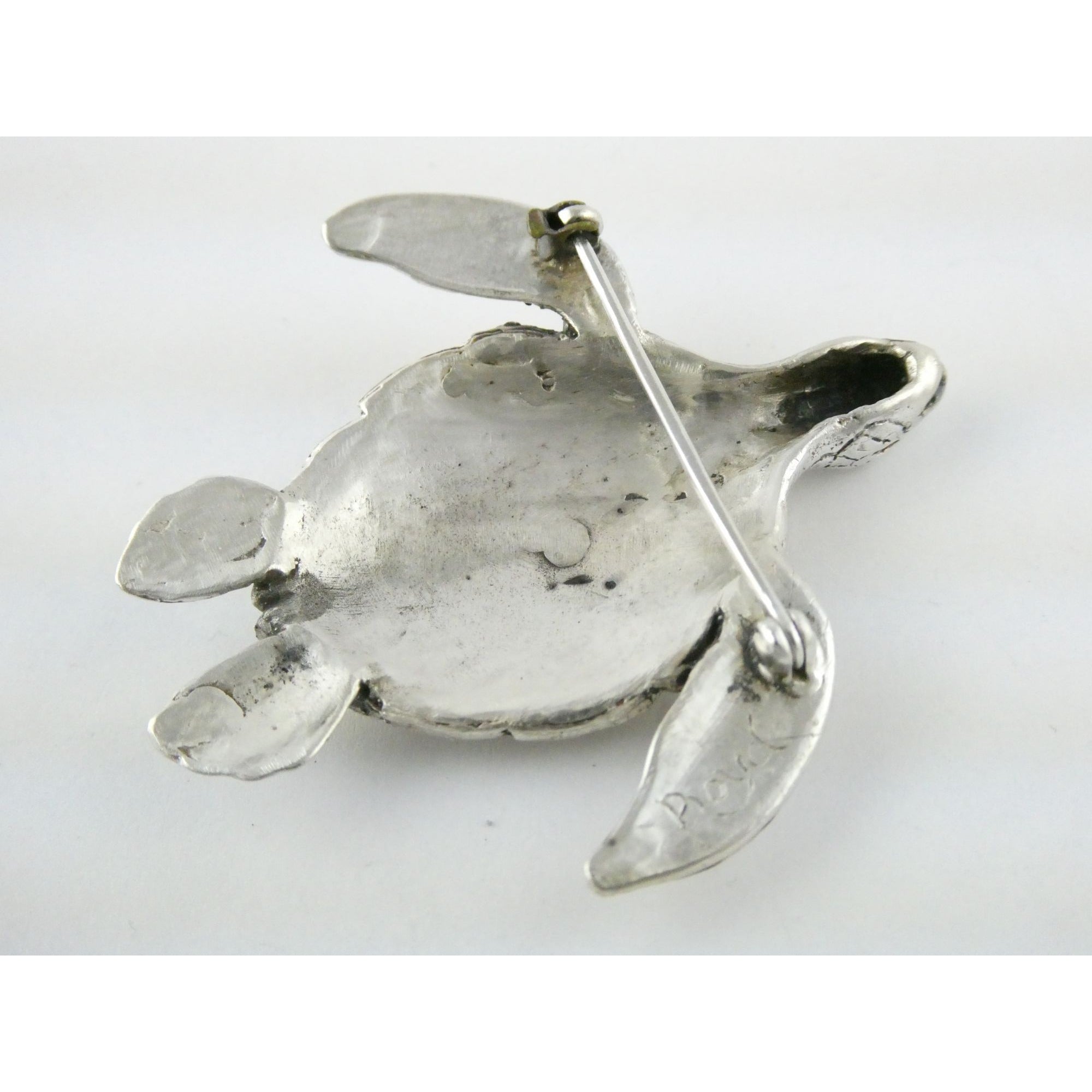 Vintage Boyd Signed Hawaiian Artist Sterling Silver Sea Turtle Pin Brooch 2.25In