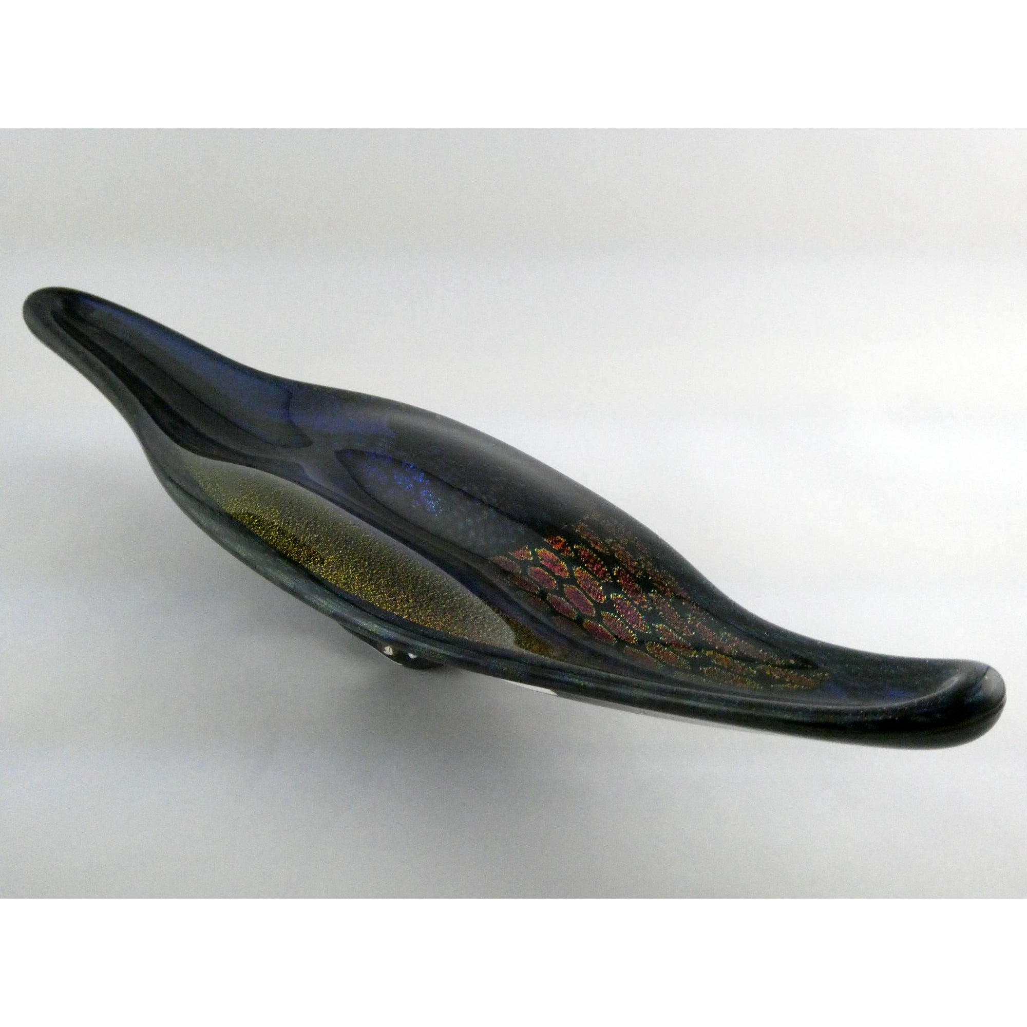 American Studio Art Glass Dichroic Freeform Sculpture Bowl Foiled Design 20 In