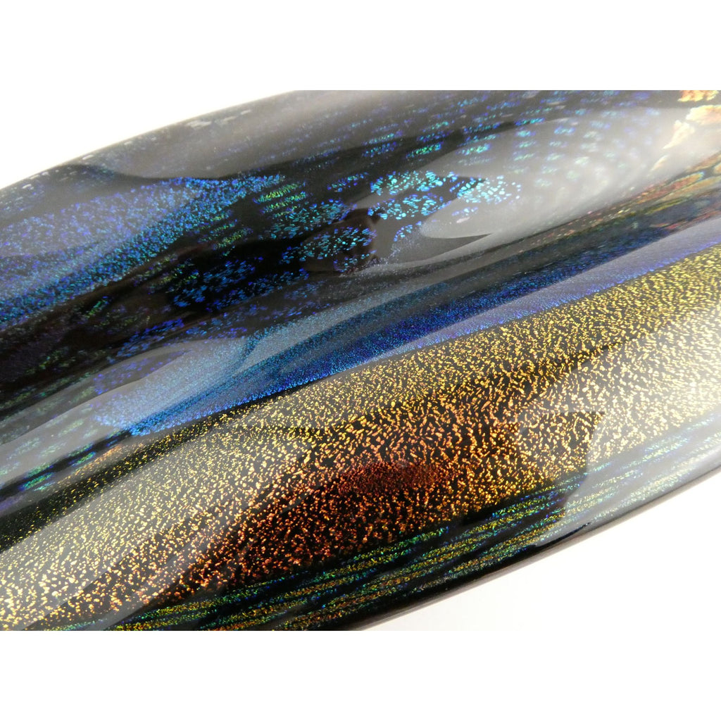 American Studio Art Glass Dichroic Freeform Sculpture Bowl Foiled Design 20 In