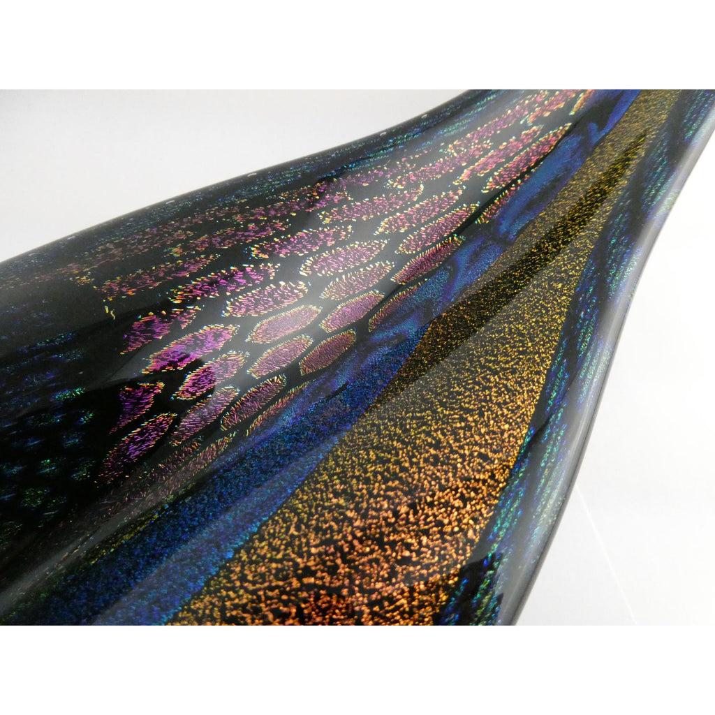 American Studio Art Glass Dichroic Freeform Sculpture Bowl Foiled Design 20 In