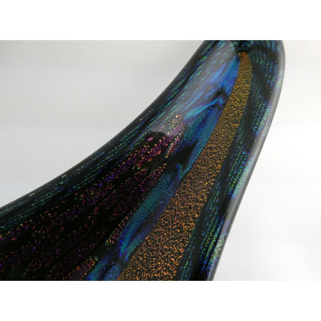 American Studio Art Glass Dichroic Freeform Sculpture Bowl Foiled Design 20 In