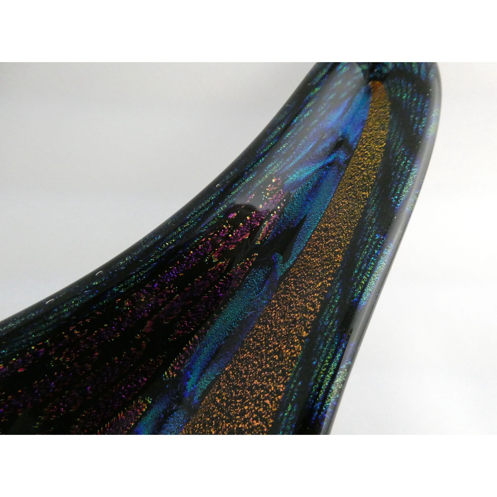 American Studio Art Glass Dichroic Freeform Sculpture Bowl Foiled Design 20 In