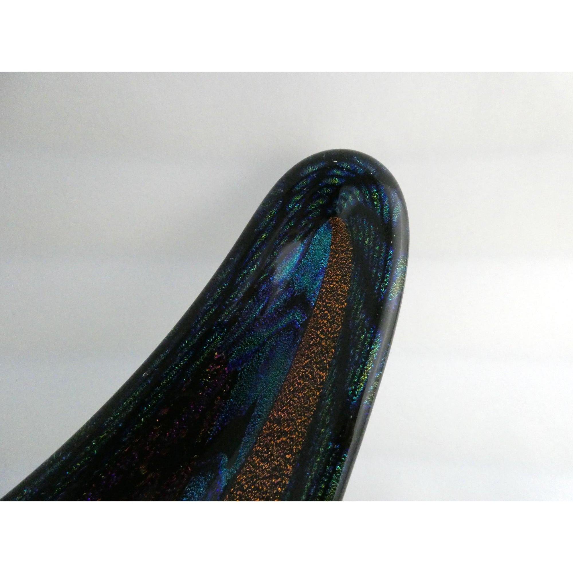 American Studio Art Glass Dichroic Freeform Sculpture Bowl Foiled Design 20 In