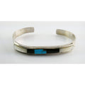 Vintage Southwestern Unmarked Sterling Silver Turquoise Onyx MOP Cuff Bracelet