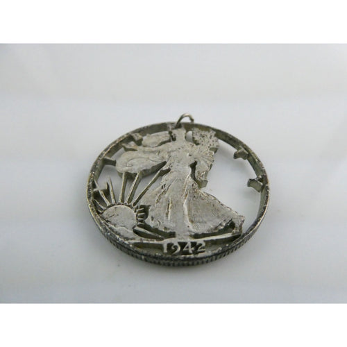 1942 Walking Liberty 900 Silver Half Dollar Coin Cut Out Pendant 7.7g 30mm Diam