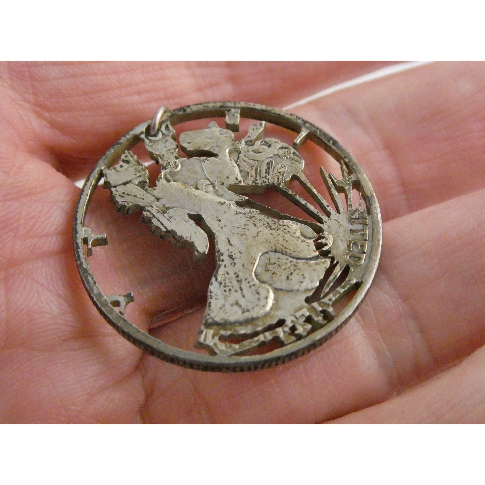 1942 Walking Liberty 900 Silver Half Dollar Coin Cut Out Pendant 7.7g 30mm Diam