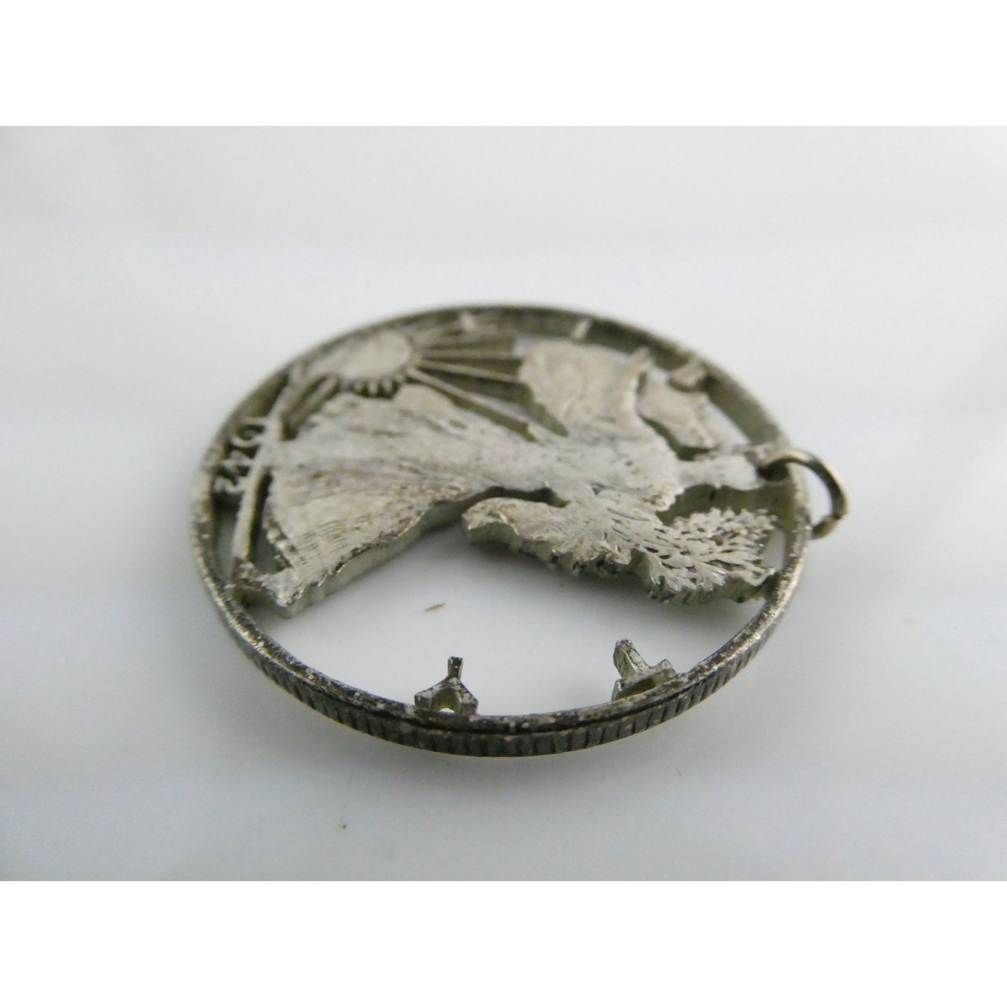 1942 Walking Liberty 900 Silver Half Dollar Coin Cut Out Pendant 7.7g 30mm Diam