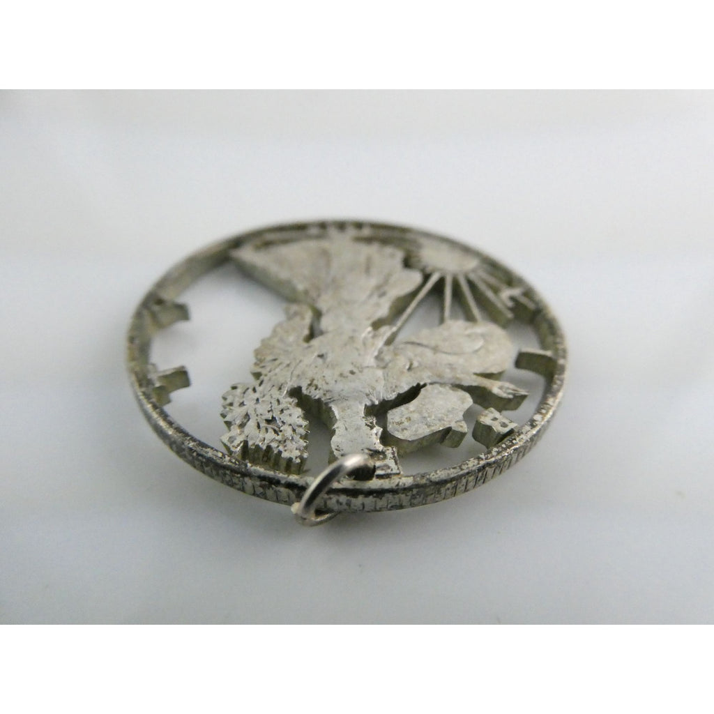 1942 Walking Liberty 900 Silver Half Dollar Coin Cut Out Pendant 7.7g 30mm Diam