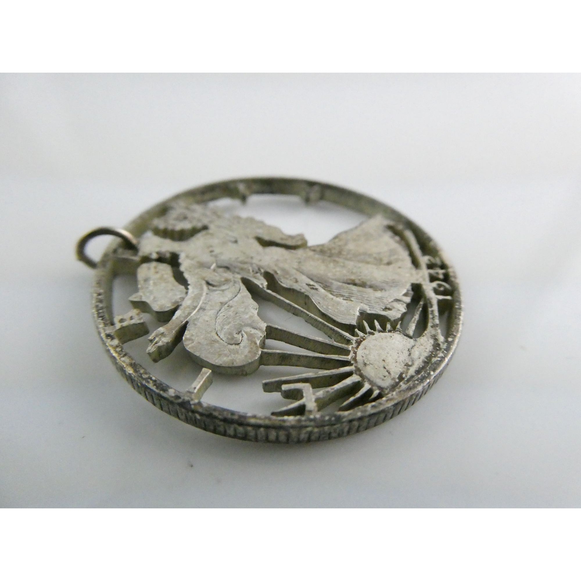 1942 Walking Liberty 900 Silver Half Dollar Coin Cut Out Pendant 7.7g 30mm Diam