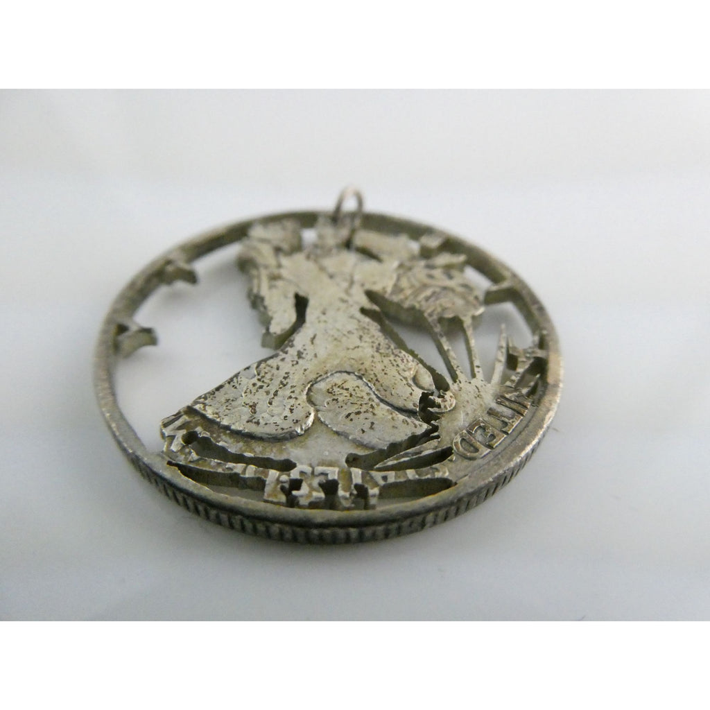 1942 Walking Liberty 900 Silver Half Dollar Coin Cut Out Pendant 7.7g 30mm Diam