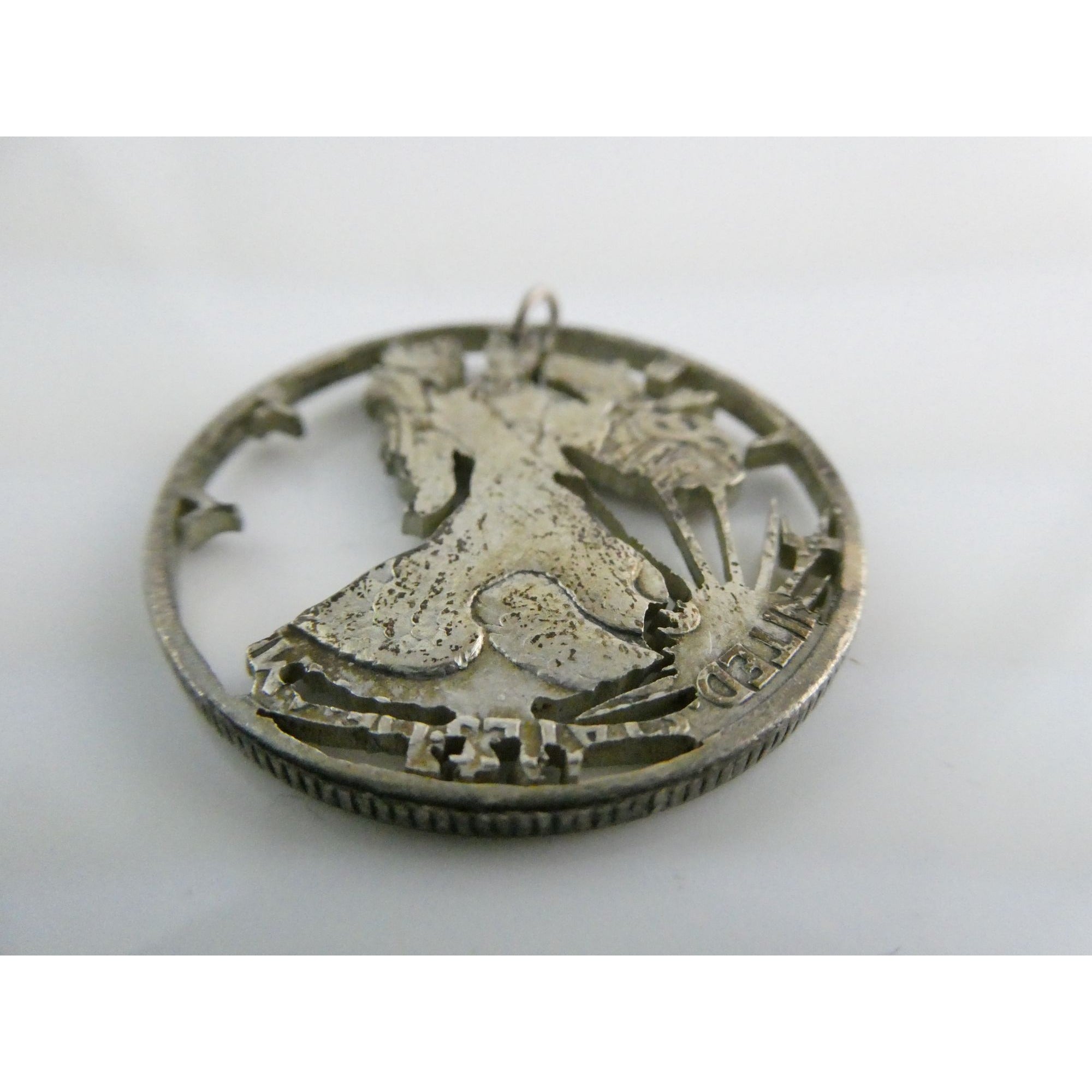 1942 Walking Liberty 900 Silver Half Dollar Coin Cut Out Pendant 7.7g 30mm Diam