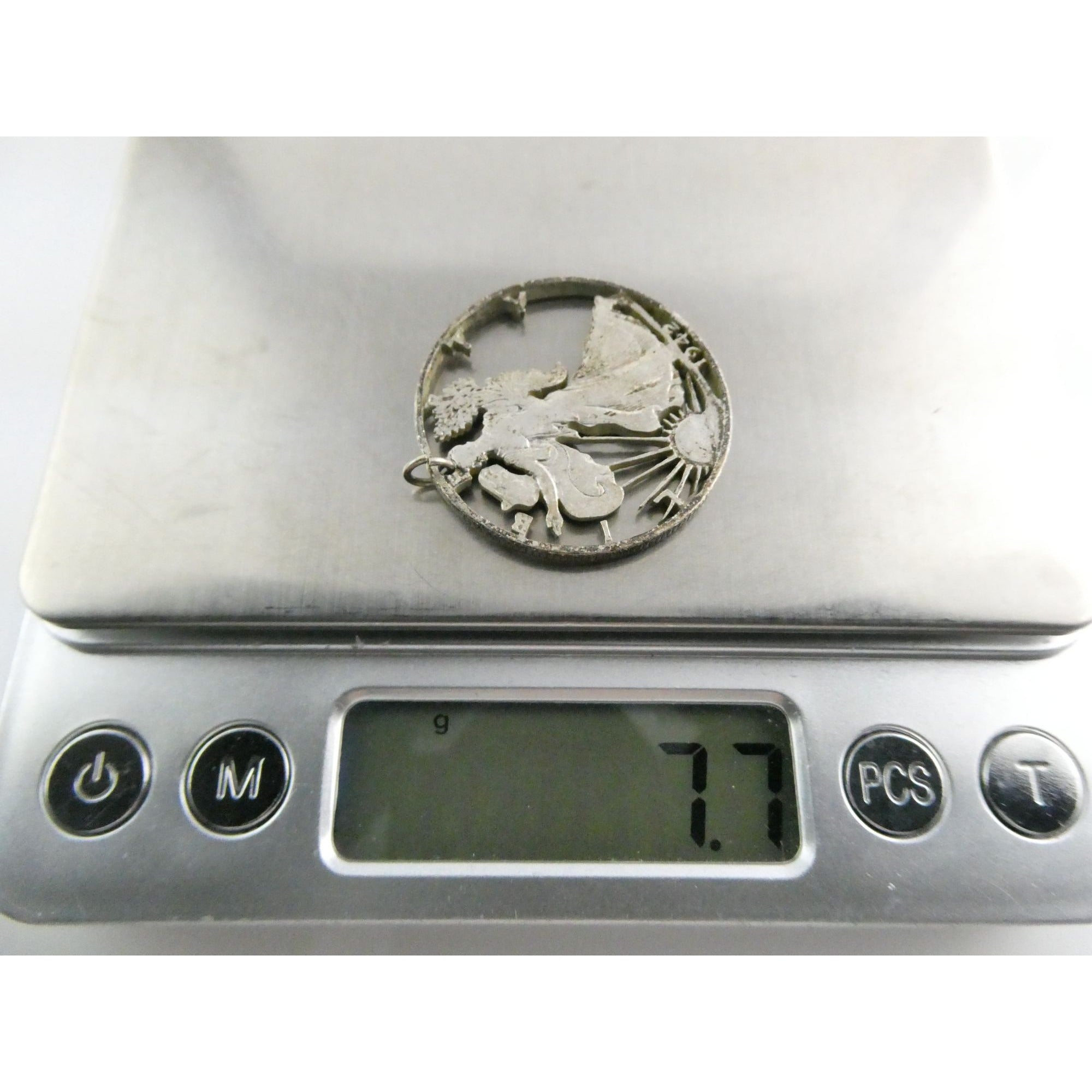 1942 Walking Liberty 900 Silver Half Dollar Coin Cut Out Pendant 7.7g 30mm Diam