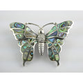 SX Sterling Silver Abalone Shell Inlay Butterfly Shape Brooch Pendant 16g 1.5 In