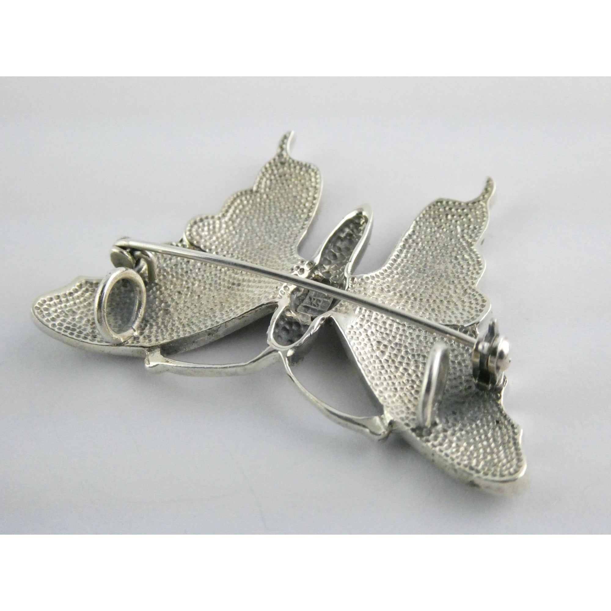 SX Sterling Silver Abalone Shell Inlay Butterfly Shape Brooch Pendant 16g 1.5 In