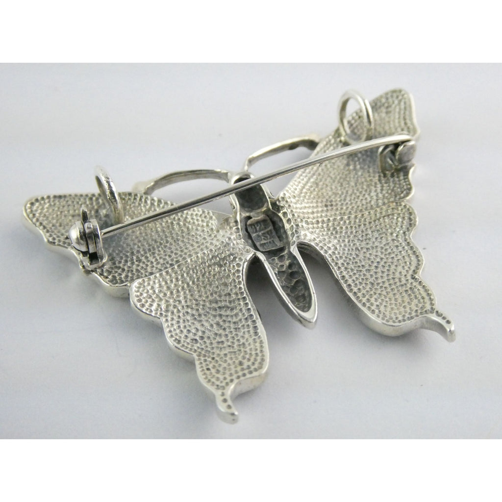 SX Sterling Silver Abalone Shell Inlay Butterfly Shape Brooch Pendant 16g 1.5 In