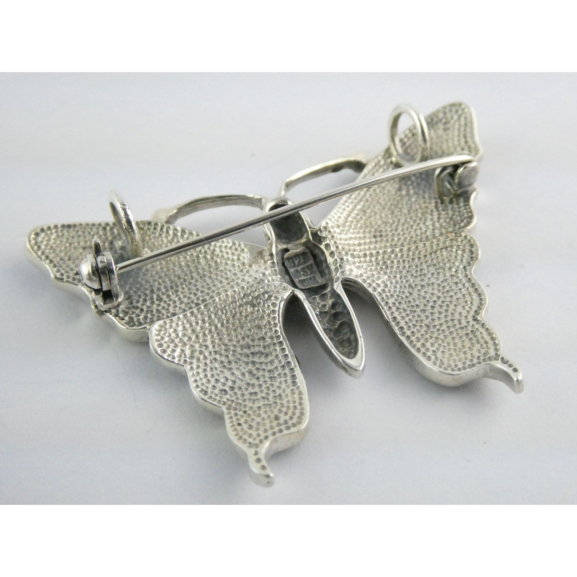 SX Sterling Silver Abalone Shell Inlay Butterfly Shape Brooch Pendant 16g 1.5 In