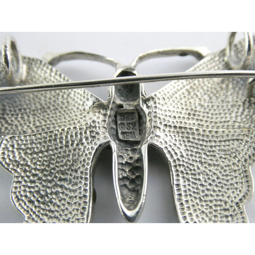 SX Sterling Silver Abalone Shell Inlay Butterfly Shape Brooch Pendant 16g 1.5 In