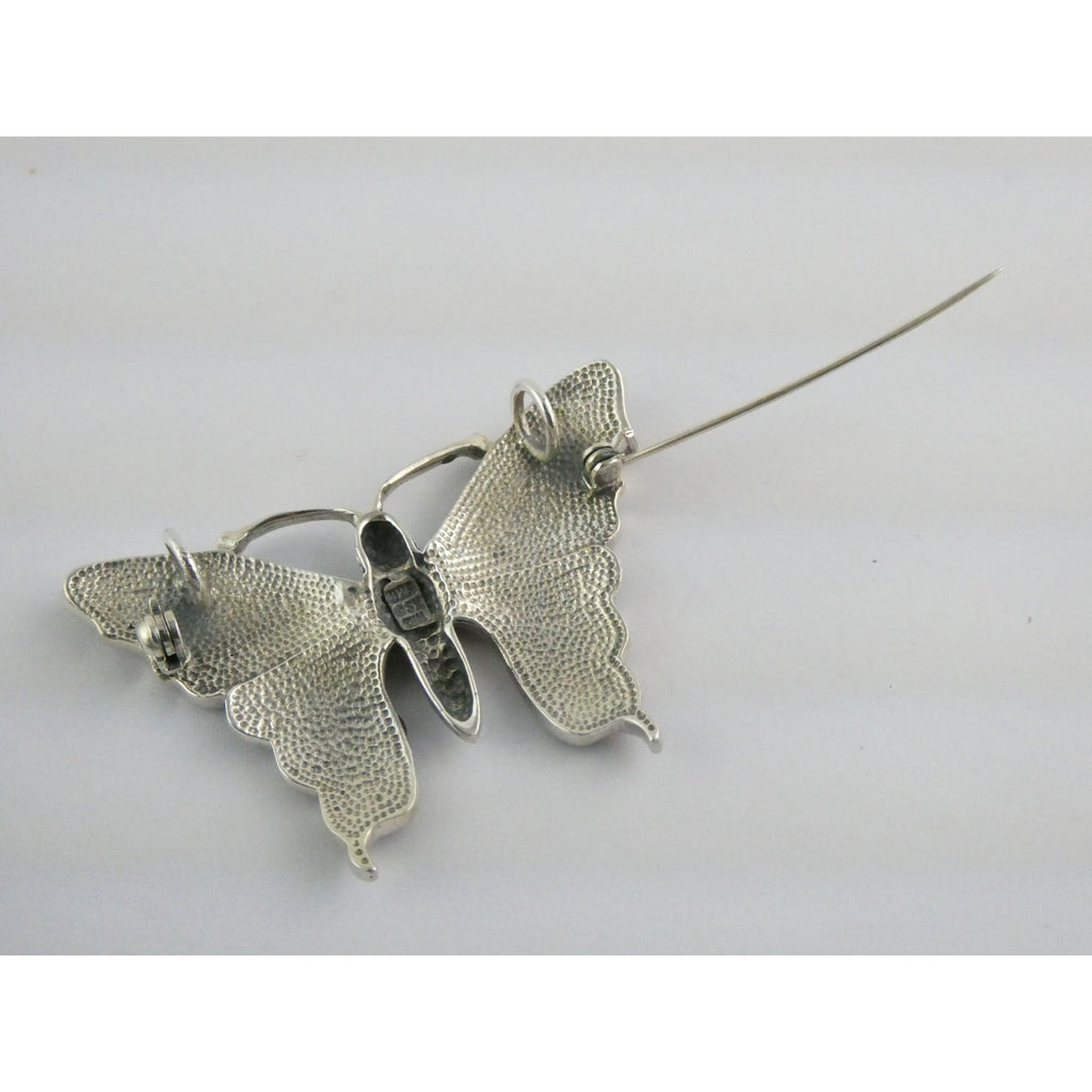 SX Sterling Silver Abalone Shell Inlay Butterfly Shape Brooch Pendant 16g 1.5 In