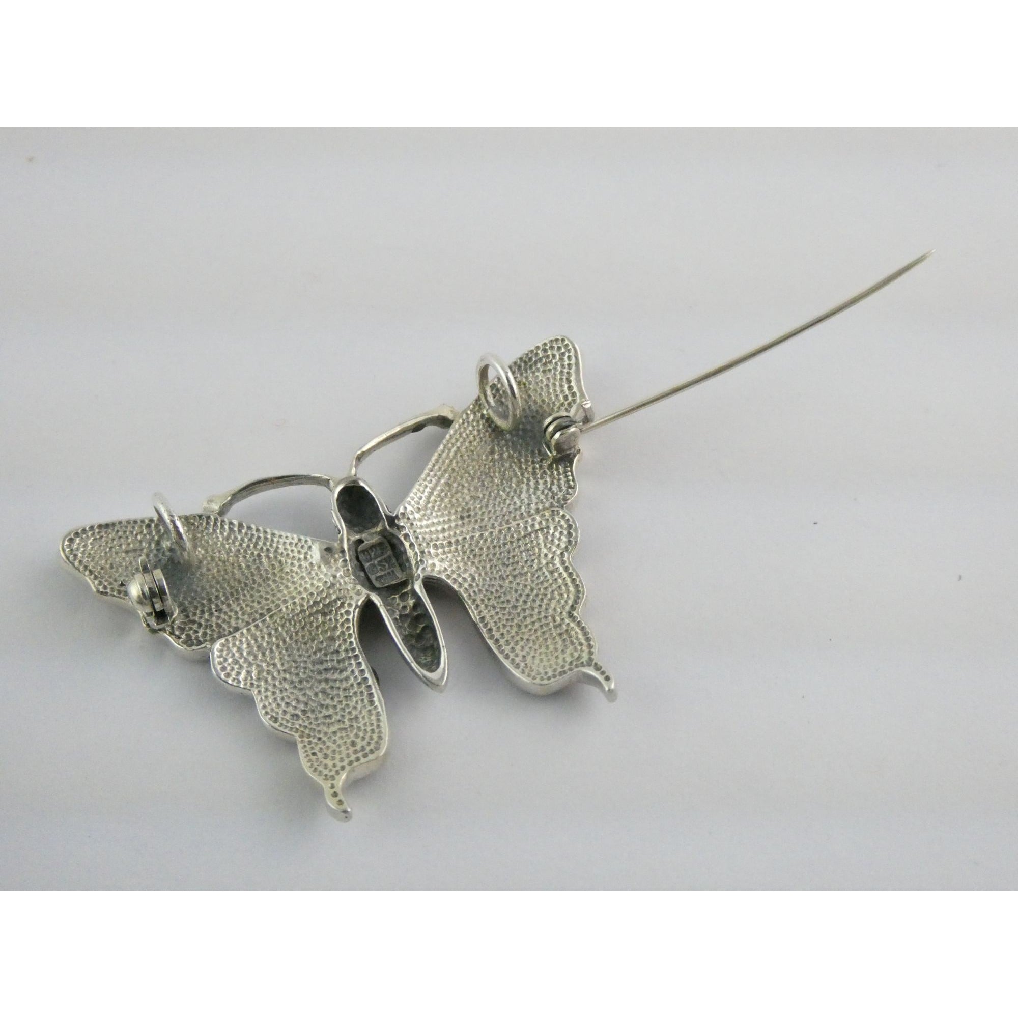 SX Sterling Silver Abalone Shell Inlay Butterfly Shape Brooch Pendant 16g 1.5 In