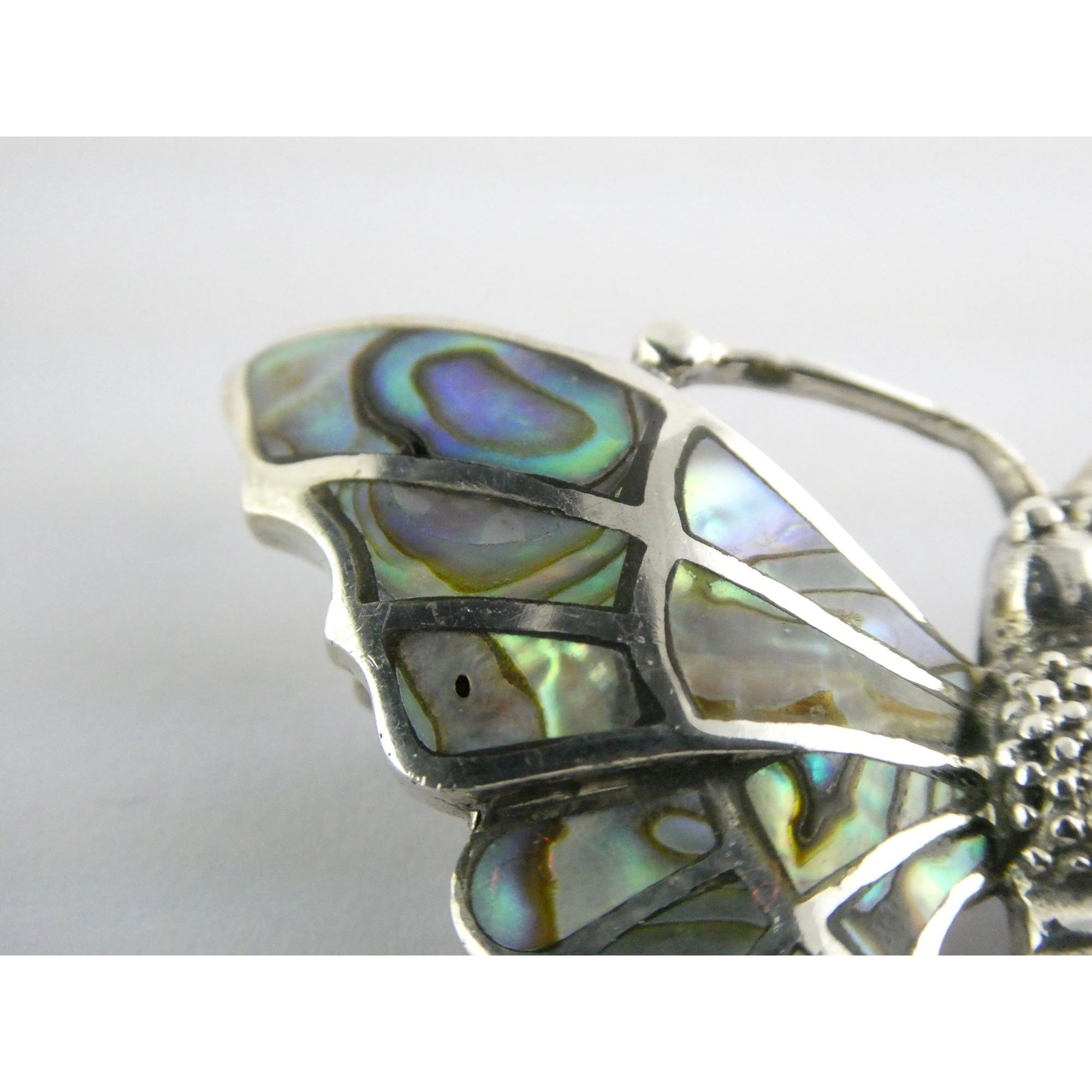 SX Sterling Silver Abalone Shell Inlay Butterfly Shape Brooch Pendant 16g 1.5 In