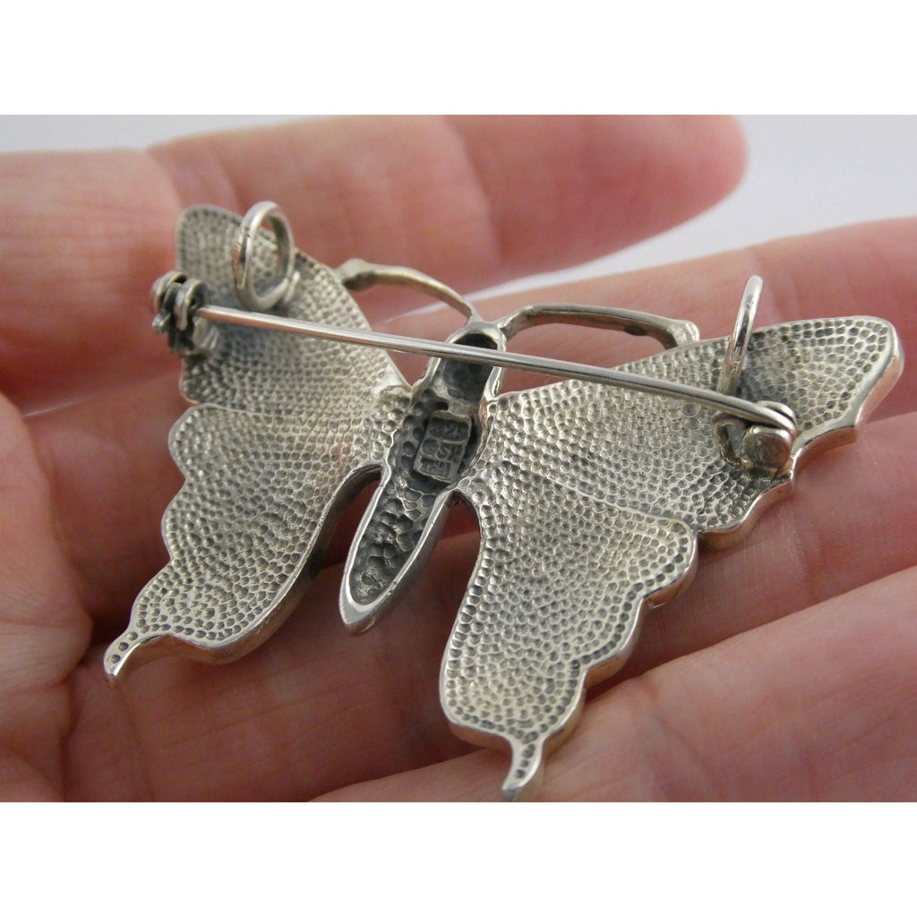 SX Sterling Silver Abalone Shell Inlay Butterfly Shape Brooch Pendant 16g 1.5 In