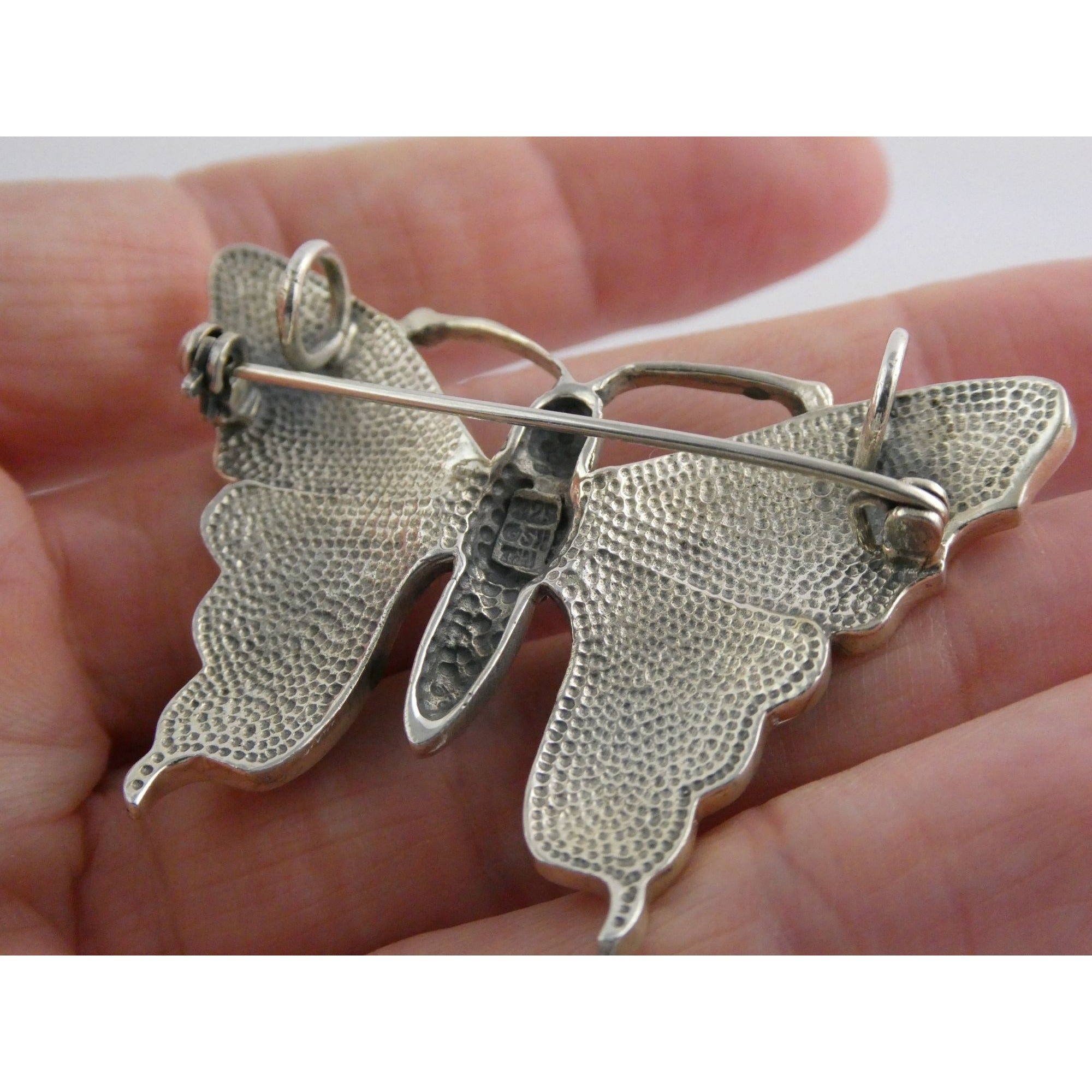 SX Sterling Silver Abalone Shell Inlay Butterfly Shape Brooch Pendant 16g 1.5 In