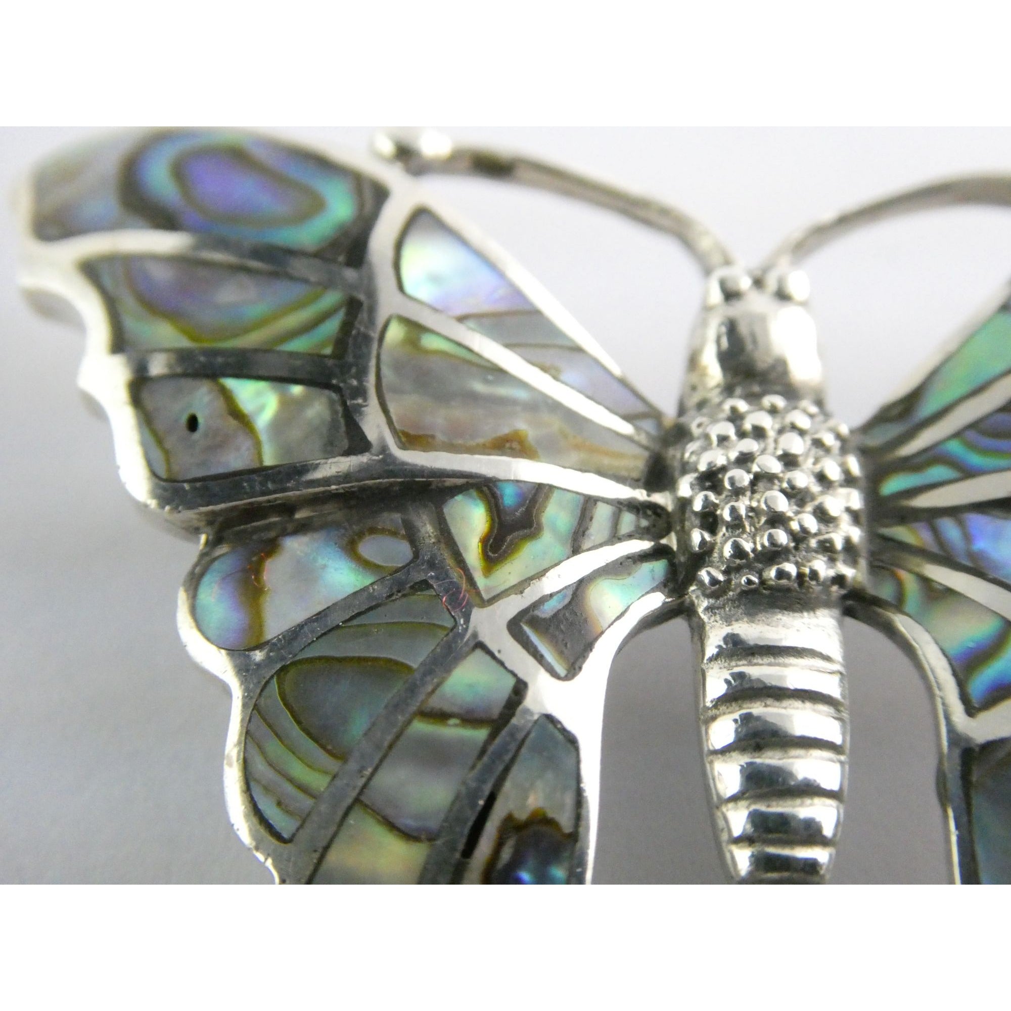 SX Sterling Silver Abalone Shell Inlay Butterfly Shape Brooch Pendant 16g 1.5 In
