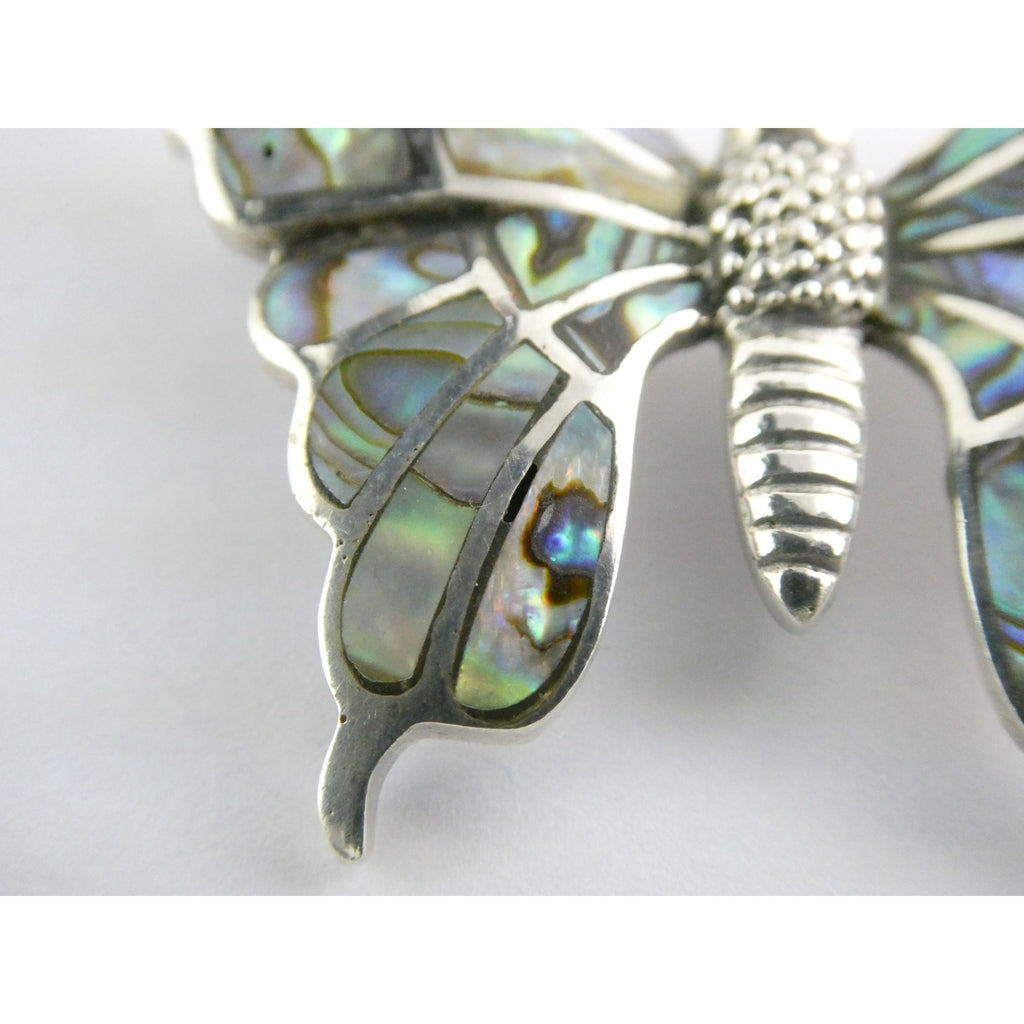 SX Sterling Silver Abalone Shell Inlay Butterfly Shape Brooch Pendant 16g 1.5 In