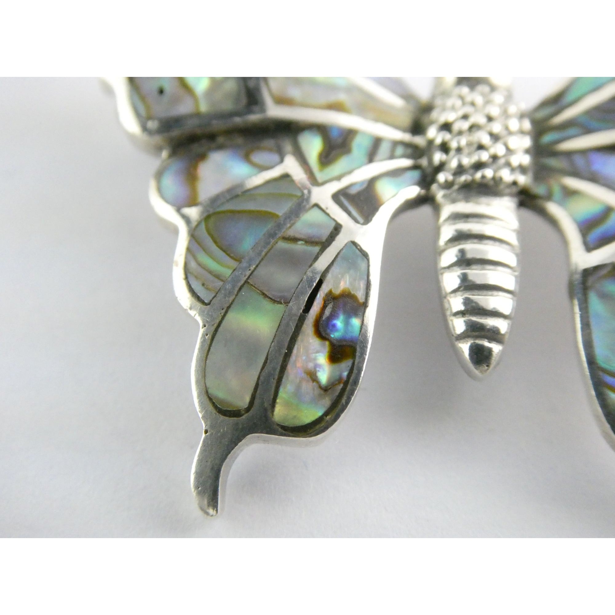 SX Sterling Silver Abalone Shell Inlay Butterfly Shape Brooch Pendant 16g 1.5 In