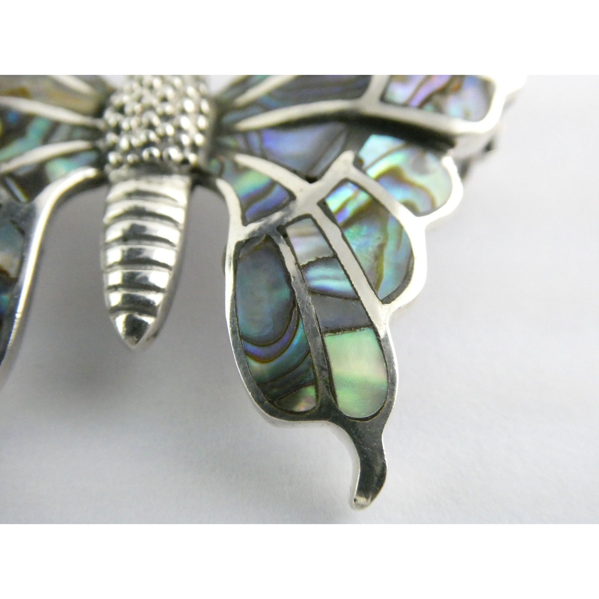 SX Sterling Silver Abalone Shell Inlay Butterfly Shape Brooch Pendant 16g 1.5 In