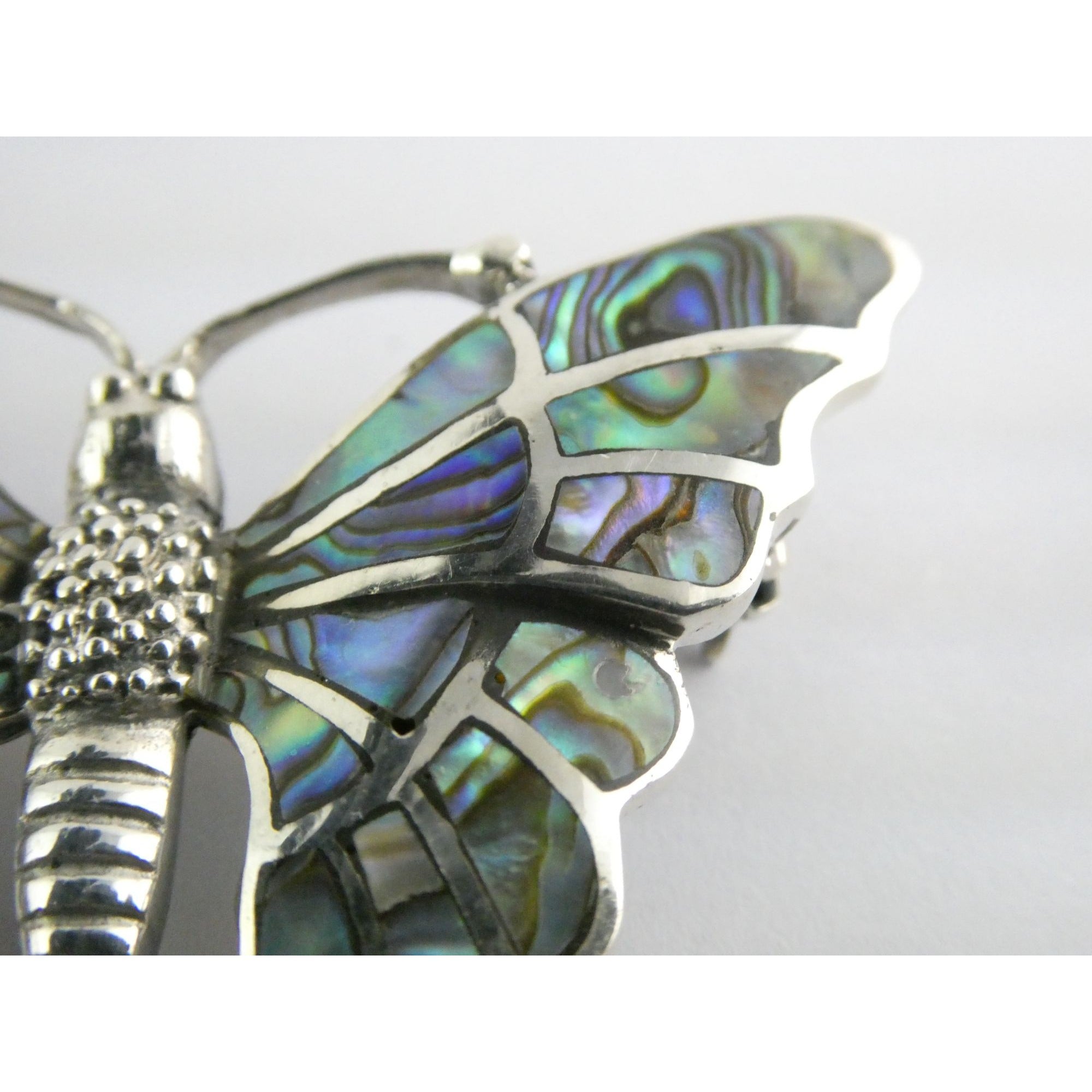 SX Sterling Silver Abalone Shell Inlay Butterfly Shape Brooch Pendant 16g 1.5 In