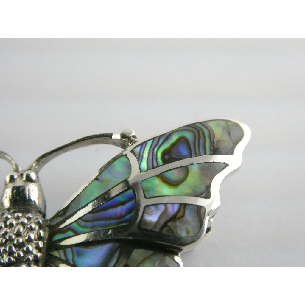 SX Sterling Silver Abalone Shell Inlay Butterfly Shape Brooch Pendant 16g 1.5 In